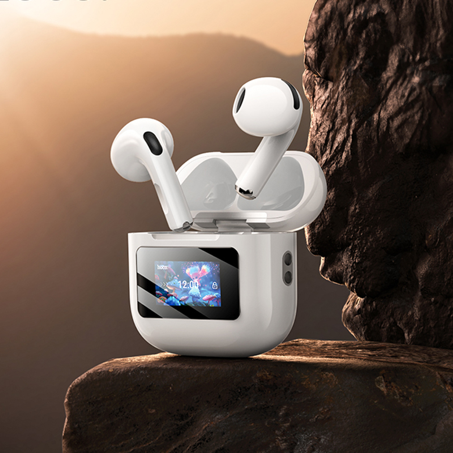 Audífonos TWS Hoco EW73 Randy pantalla touch blanco